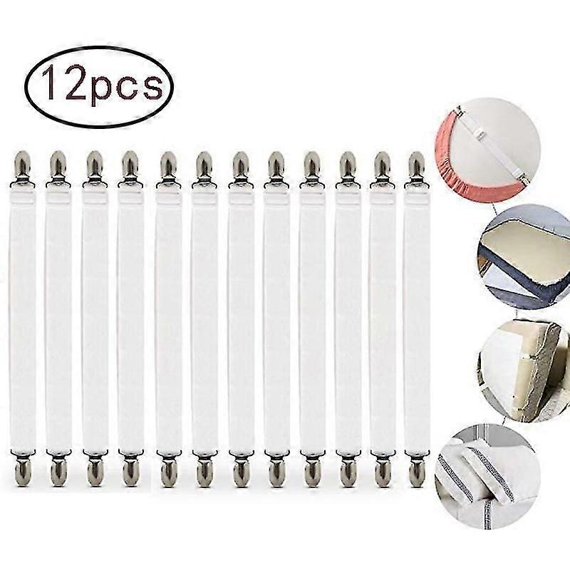 Adjustable Sheet Stretchers, 12 Pcs Elastic Sheet Stretchers, White Sheet Stretchers, Sheet Stretchers With Metal Clips, For Bed Sheet, Mattress, Iron