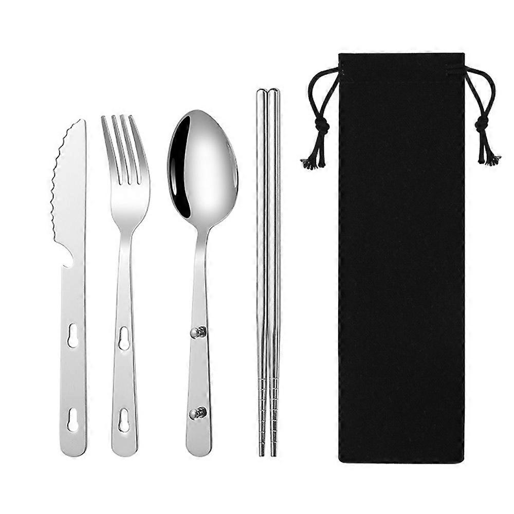 Campingudstyr, bærbar ske i rustfrit stål, gaffel, kniv, spisepinde kombinationssæt