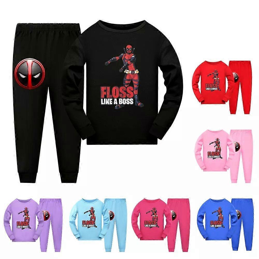 Pojkar Deadpool Barn Långärmad T-shirt Pyjamas Byxor Set Nattkläder Nattkläder