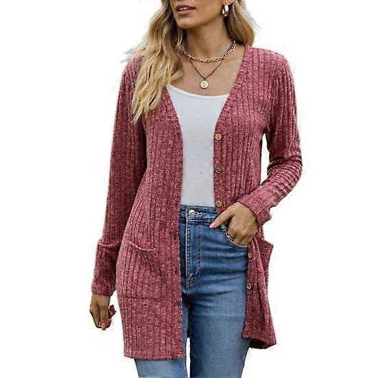 Coat Knitted Single-breasted Long Sleeve Solid Color Elastic Soft Pockets Anti-pilling Warm Mid Length