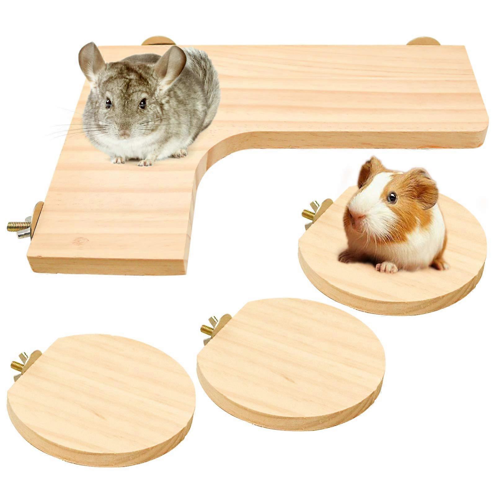 Natural Wooden Platform for Hamster and Rat, 3-Piece Round Standing Board Set, Safe Non-Toxic Pet Activity Suite