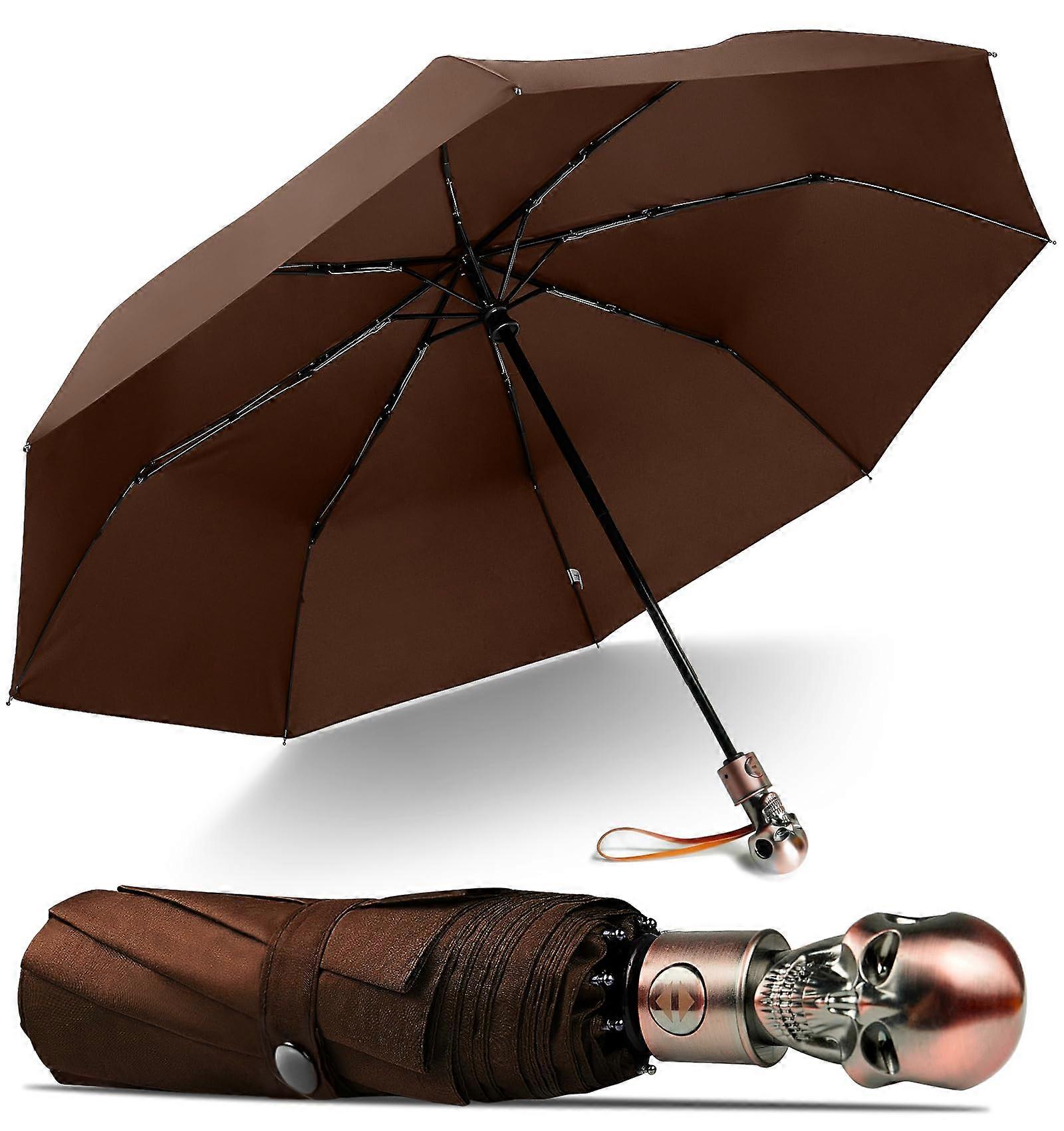 Automatic Travel Umbrella with Skull Design - Compact Windproof and Waterproof Folding Umbrella for Men and Women