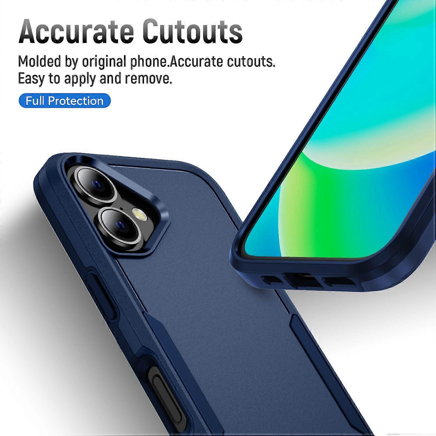 Phone Case For Iphone 16,Heavy Duty Shockproof Full Body Protective Phone Case With Kickstand-Blue