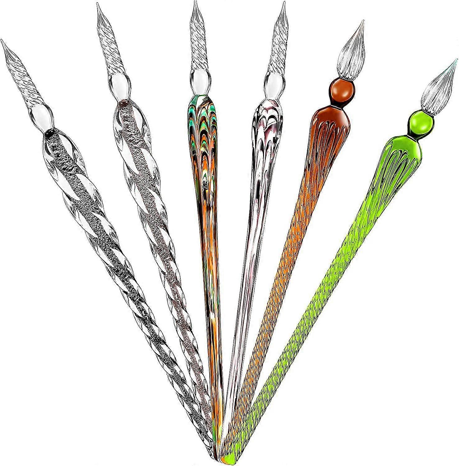 6 قطع اليدوية الزجاج تراجع القلم كريستال الزجاج التوقيع القلم الخط الزجاج القلم خمر تراجع الحبر القلم البورسليكات القلم الحالي لكتابة الرسم سيج