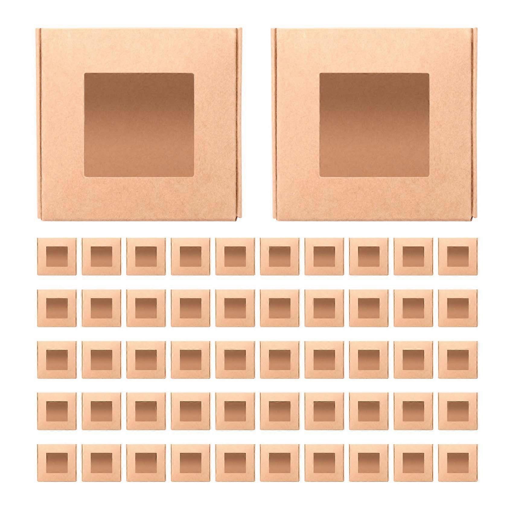 50 Pieces Mini Kraft Paper Box with Window Present Packaging Box Treat Box for Homemade Soap Treat Bakery Candy (Brown)