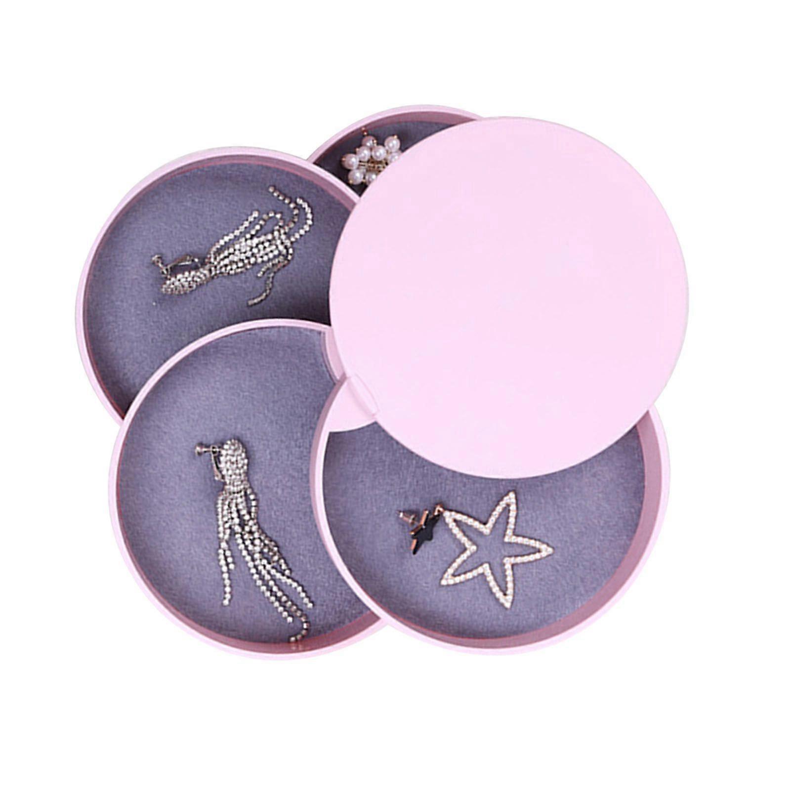 Portable Jewelry Box Travel Jewel Case 4 Layer Rotating Earring Storage Organizer with Mirror Pink