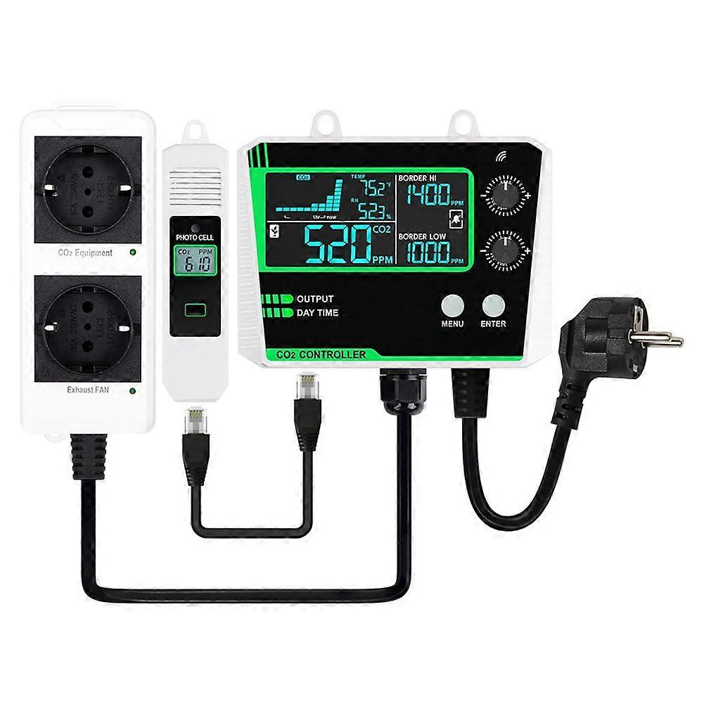 Carbon Dioxide Controller Dual Channel Split Probe CO2 Monitor CO2 Pressure Reducer Valve for Greenhouse EU Plug B