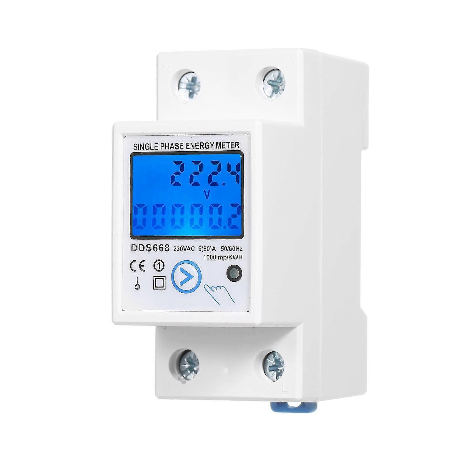 Single Phase 230V Energy Meter with Reset Button, LCD Backlight & DIN Rail Mount