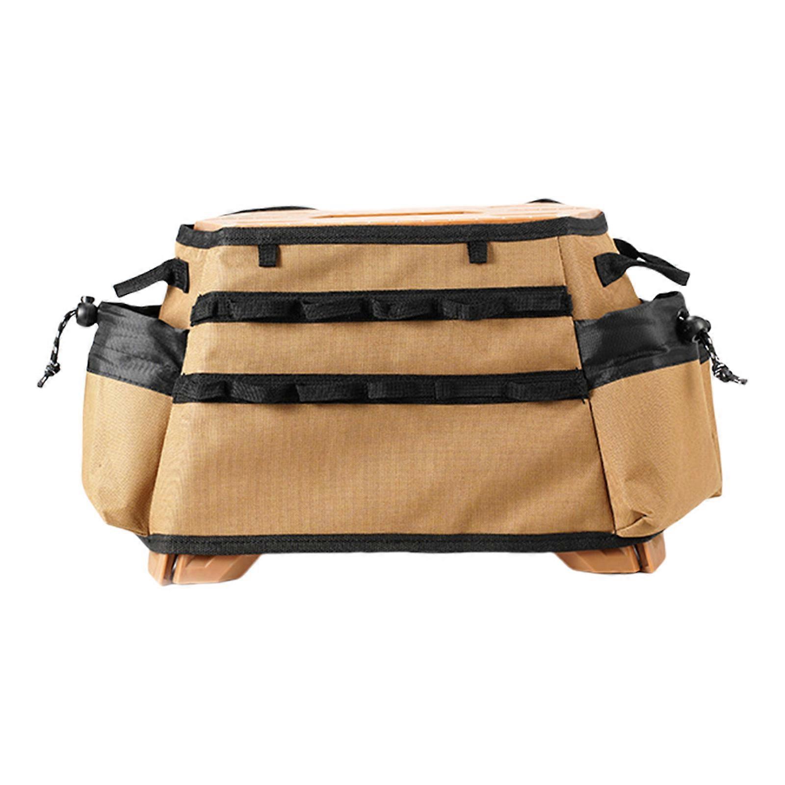 防水キャンプシートカバー折りたたみスツールカバーハイキングやピクニック用のマルチポケットスツールカバーカーキ