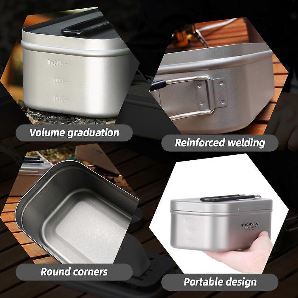 TOMSHOO 800ML Titanium Lunch Food Container Tin Box with Steaming Rack for Outdoor Camping Hiking BBQ Picnics School