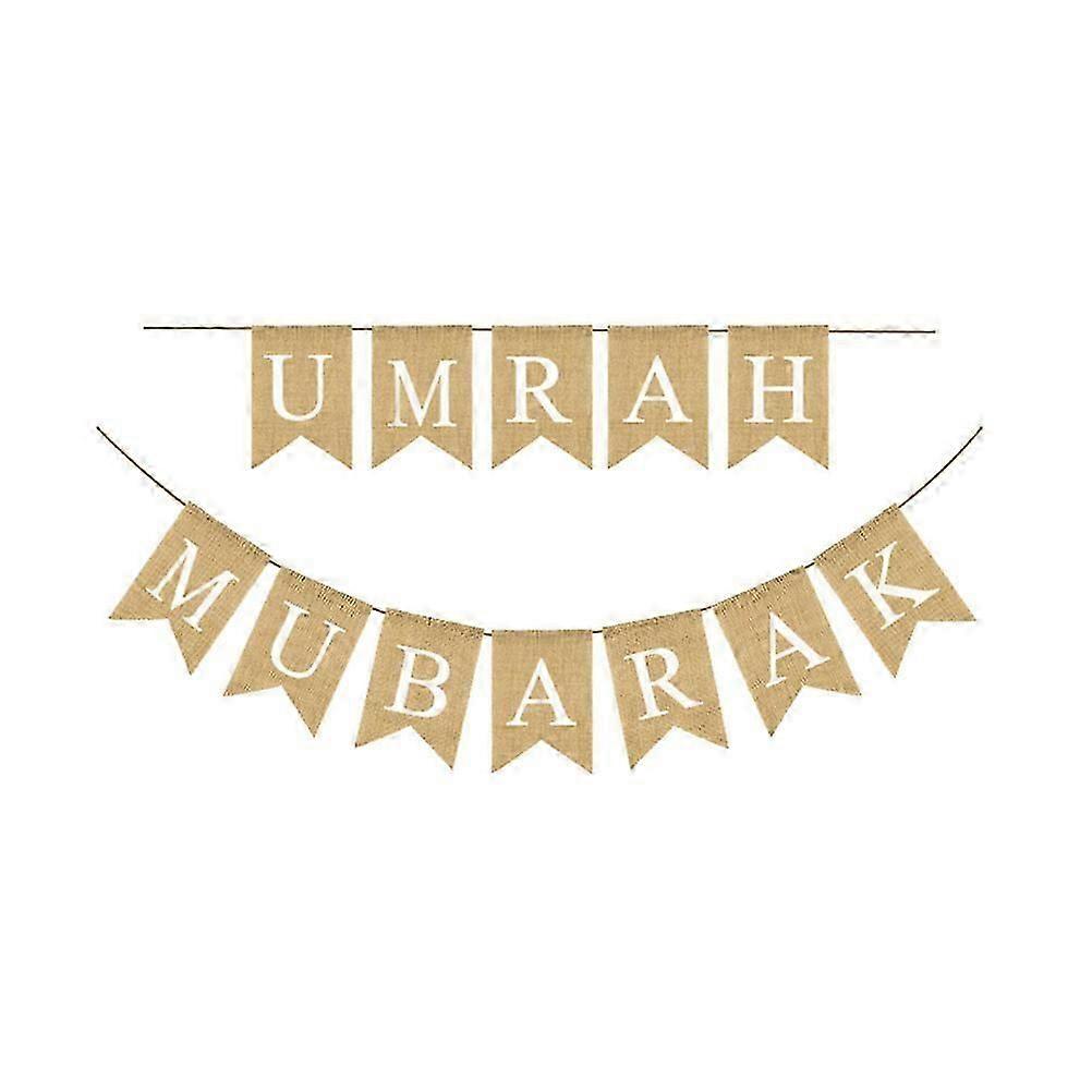 Ramadan Festival Flag UMRAH MUBARAK Printing Burlap Banner Swallowtail Bunting Party Supplies Background Layout Props