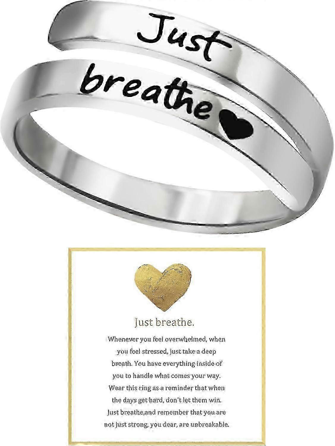 خاتم Just Breathe للنساء ، حلقة قلب قابلة للتعديل ، حلقات شفاء من الفولاذ المقاوم للصدأ لولبية ، هدية شعر القلب الملهمة