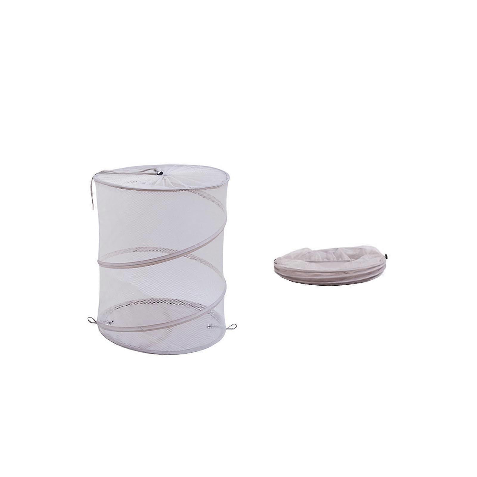 Pop Up Laundry Hamper, Foldable Mesh Laundry Basket with Handles for Home, Kids Room, College Dorm, Travel, White
