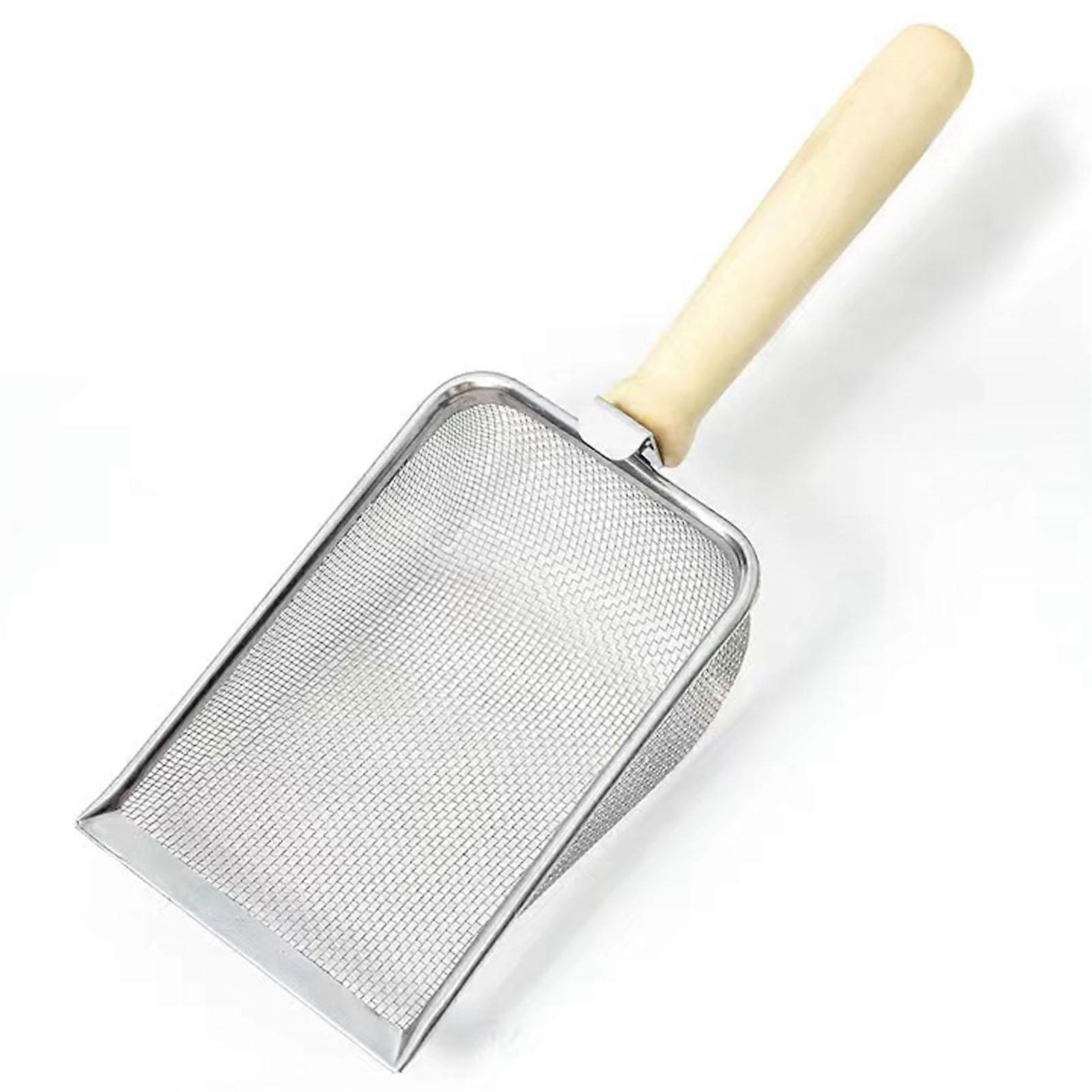 Fine Mesh Cat Litter Scoop, Metal Mesh Cat Litter Scoop, Reptile Sand Substrate Scoop, Sifter with Wooden Handle, 2.0 Mesh