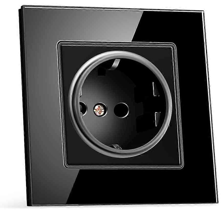 Eu Plug Power Socket Wall Electrical Outlets Black Glass Panel 230V 16A German Socket