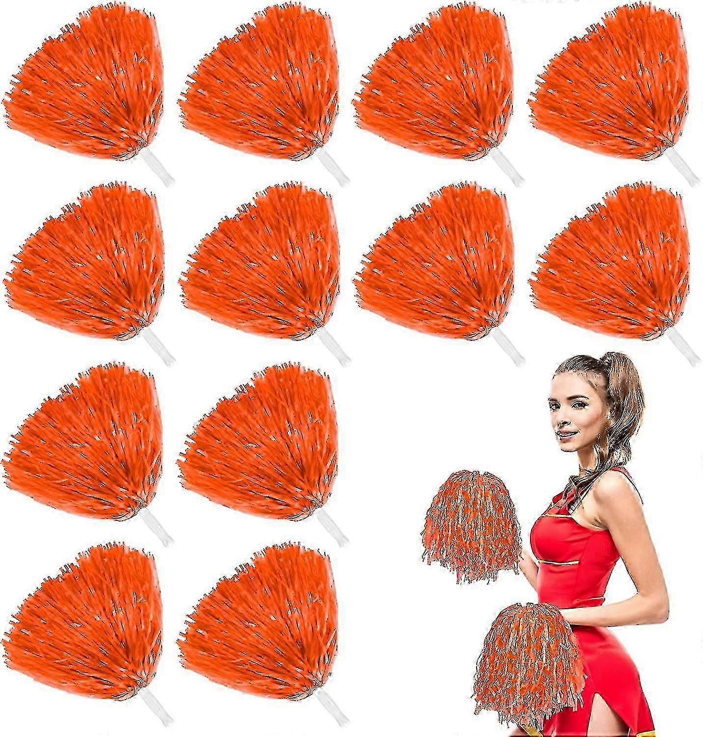 12pcs Cheerleading Pom Poms With Cozy Handle, Adorable Cheer Plastic Poms Pompoms Cheerleader Pom Poms For Kids Adults Cheering Squard Team Spi