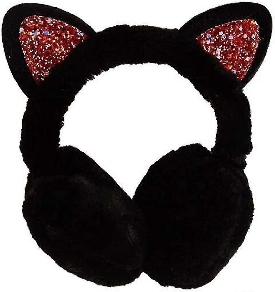 Girls Earmuffs Sequins Cute Cat Ear Muffs In Colorful Plush Warm Design