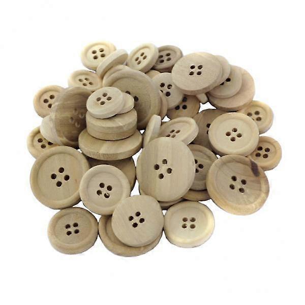 Assorted Set of 50 Wooden Round Buttons with 4 Holes - Pack of 5