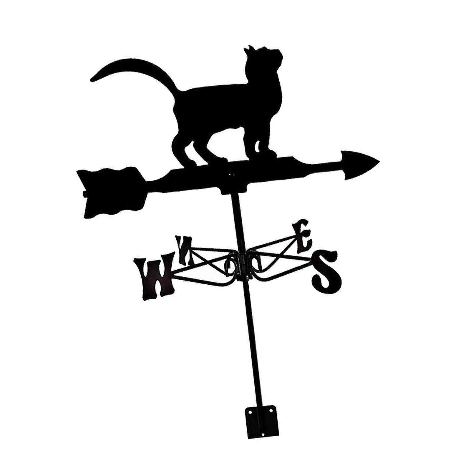 Wrought Iron Weather Vane Outdoor Wind Direction Indicator for Garage with Cat Design, 24-Inch High