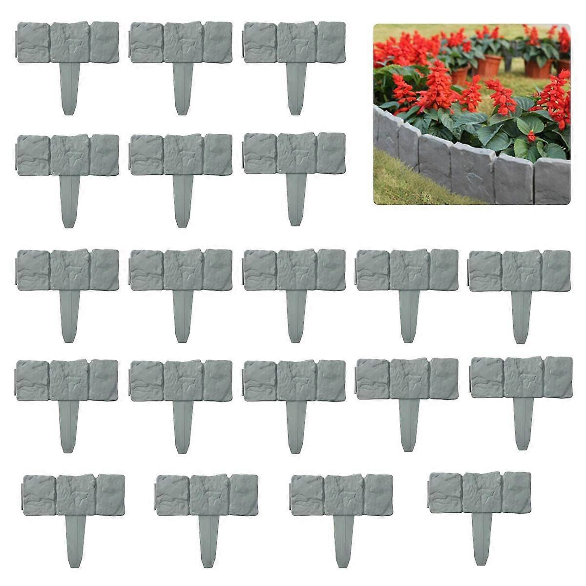 Lawn Edging Pack Of 20 X 5M Plastic Grey Palisade Stone Effect Border