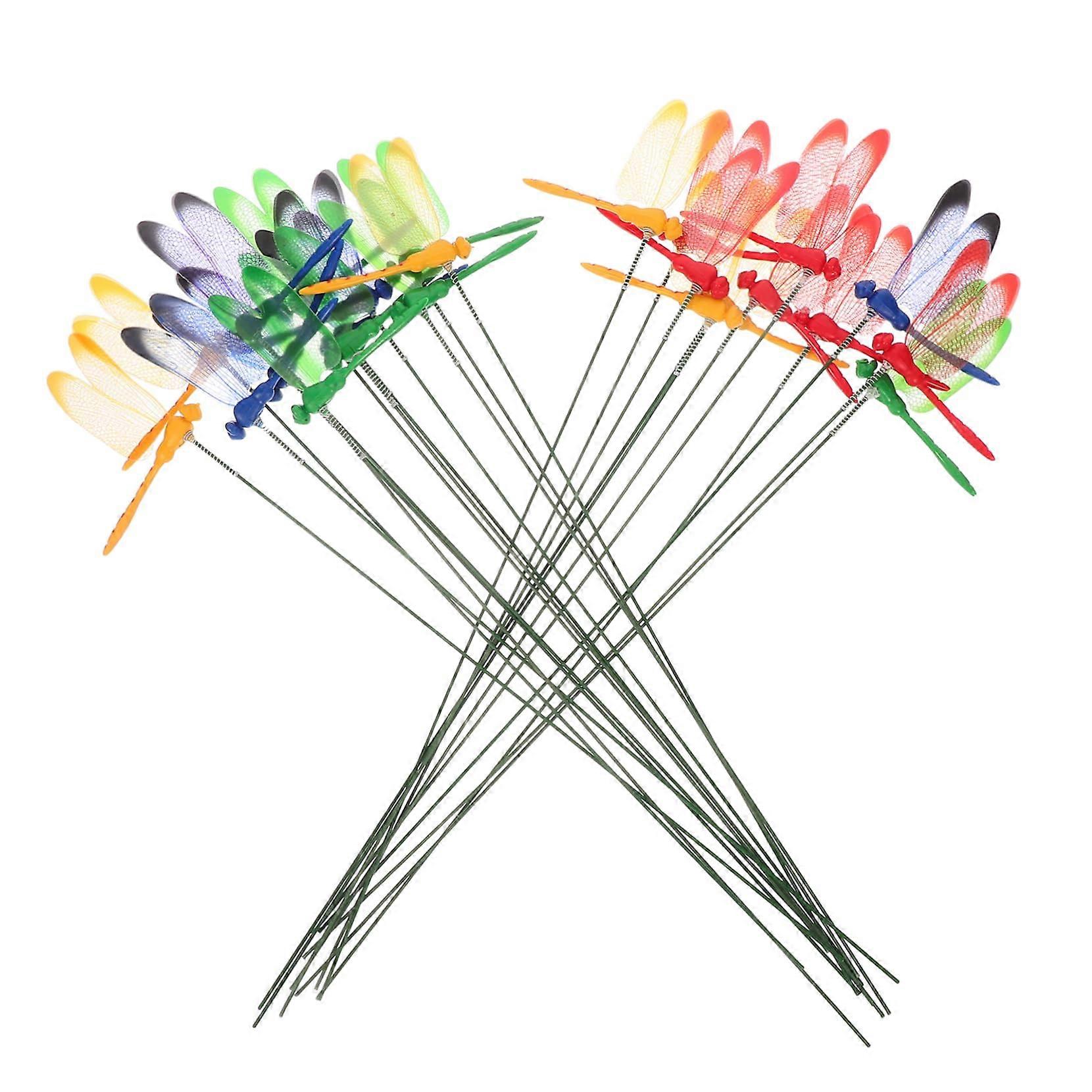 Artificial dragonfly sticks 3D simulation dragonfly For garden sticks Realistic dragonfly design Easy to attach 24 pieces