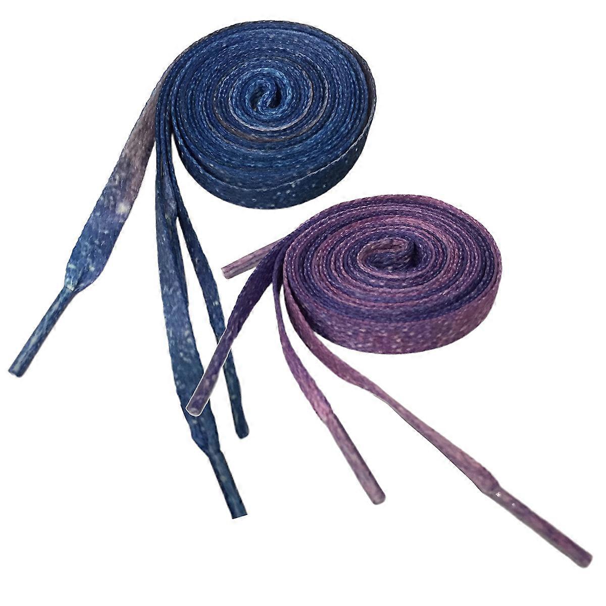 2 Pairs Sky Printed Polyester Shoelaces Durable Dark Purple & Blue Shoe Strings for Sneakers & Everyday