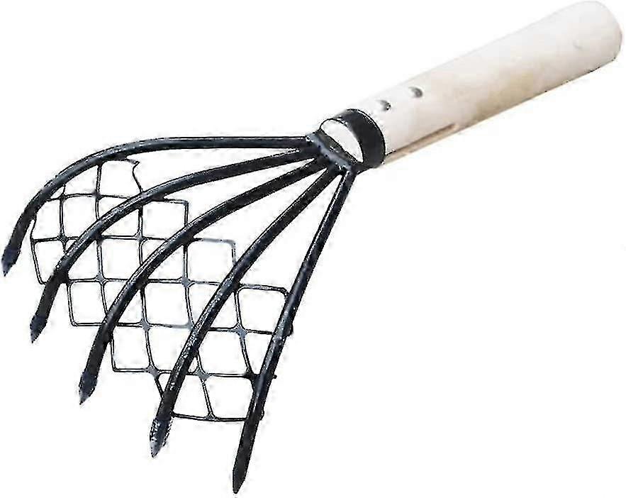 Clam Rake Conch Garden With Net Tool 5 Claw Beach Accessories Shell Home Pitchfork Useful Dig Seafood Wood Handle