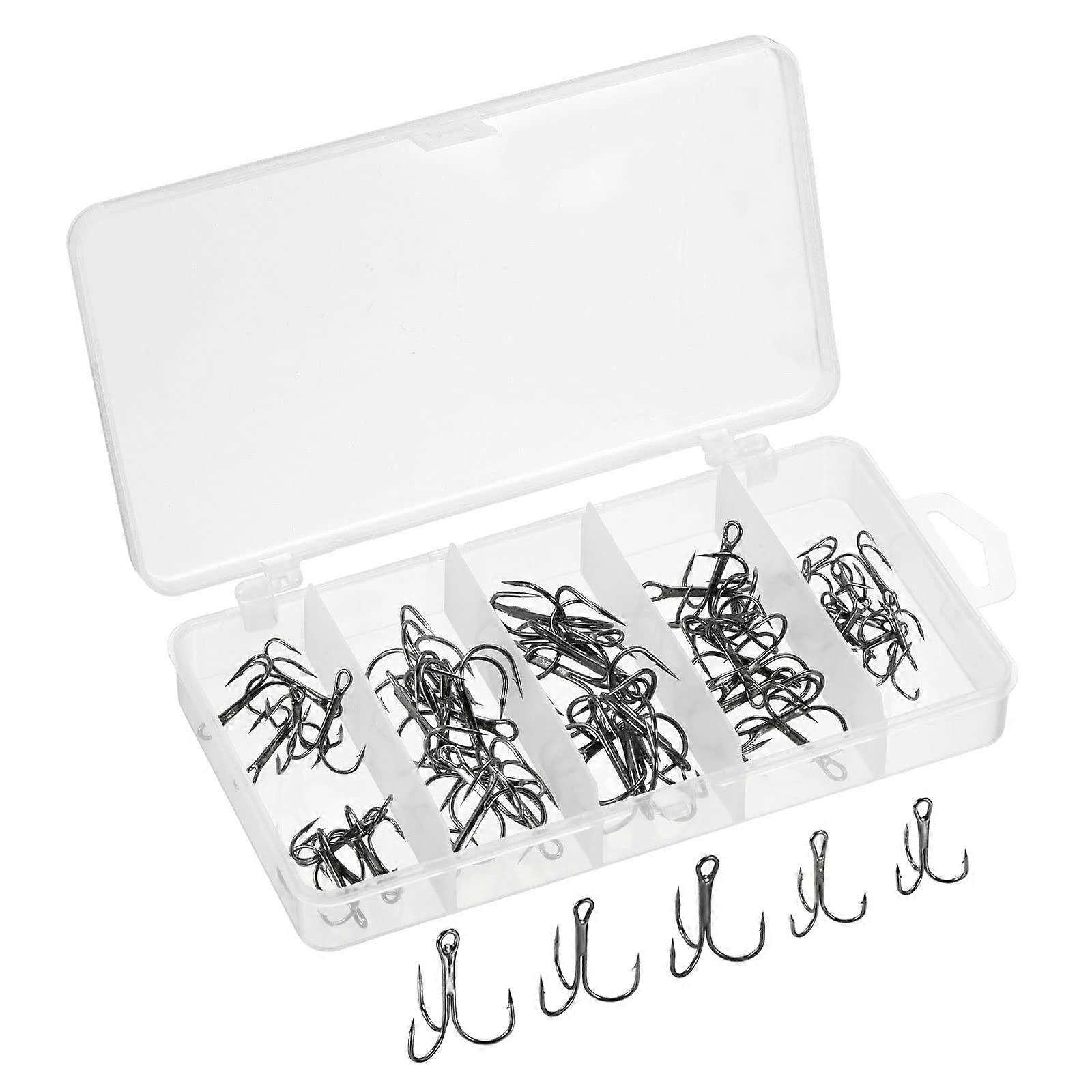 Treble Hooks Set Carbon Steel Sharp Round Bend Hook Triple Barb Freshwater Saltwater Black 19/23/26/30/32 mm
