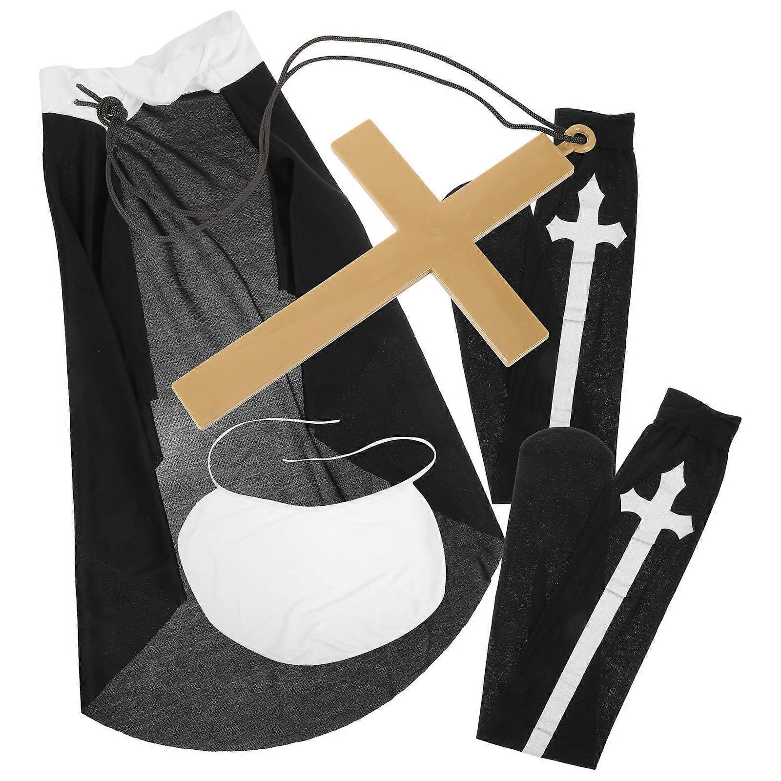 Nun Outfit with Thigh High Socks for Adult Cosplay and Entertainment Activities