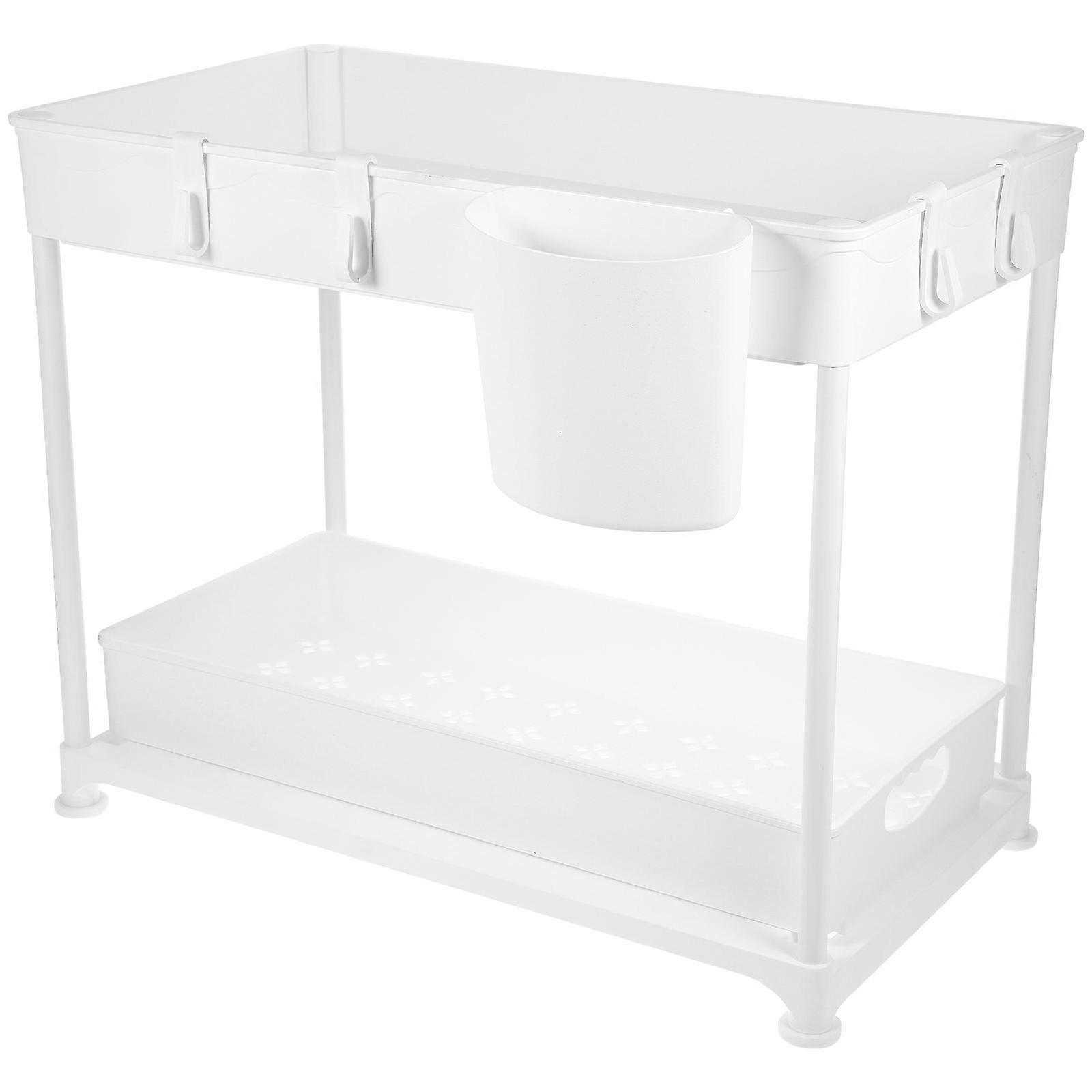 Kitchen Pull-Out Shelf Bathroom Kitchen Organizer Under Counter Storage Rectangular ABS Material Guardrail Prevention 1Pcs