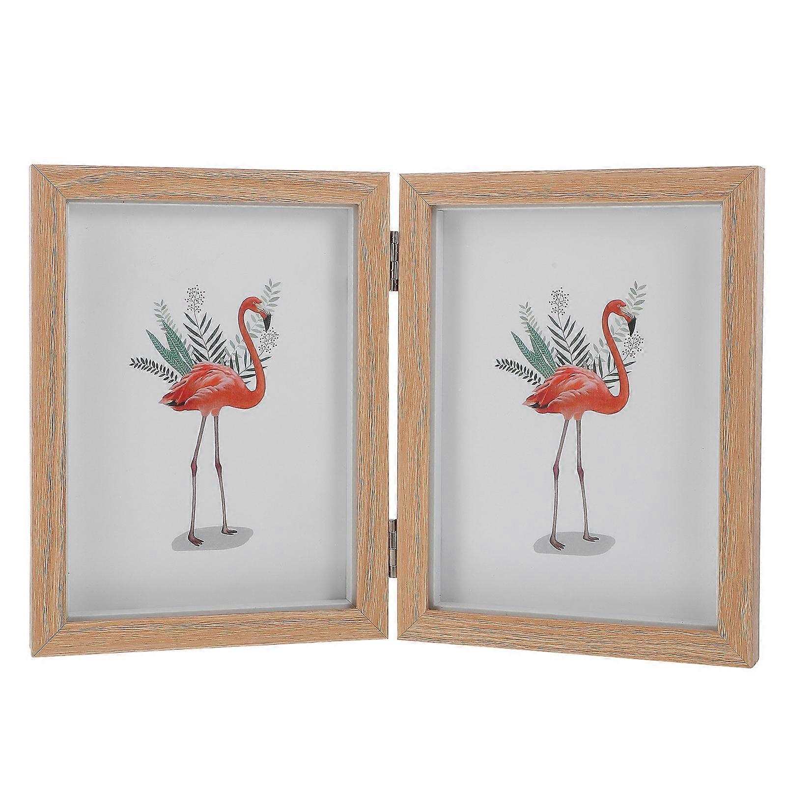 Photo Frame Picture Frame Double Photo Display Home Decoration Yellow Wood Color 6x8 Inch Simple Design 1Set