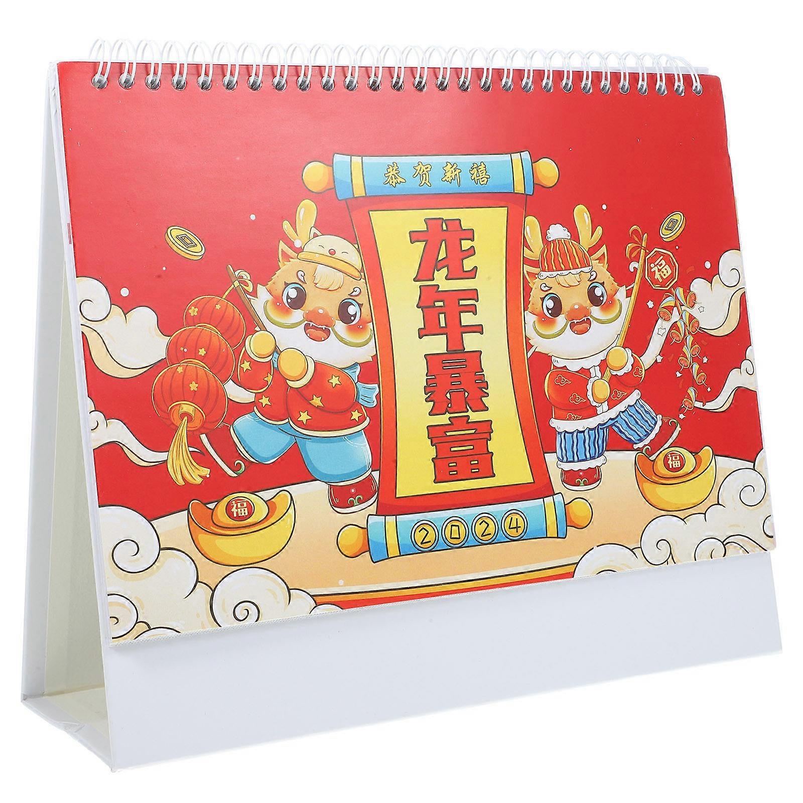 Home Desk Calendar Tabletop Calendar Red 25.5X8X21.5CM Note-taking Dormitory 1Pack