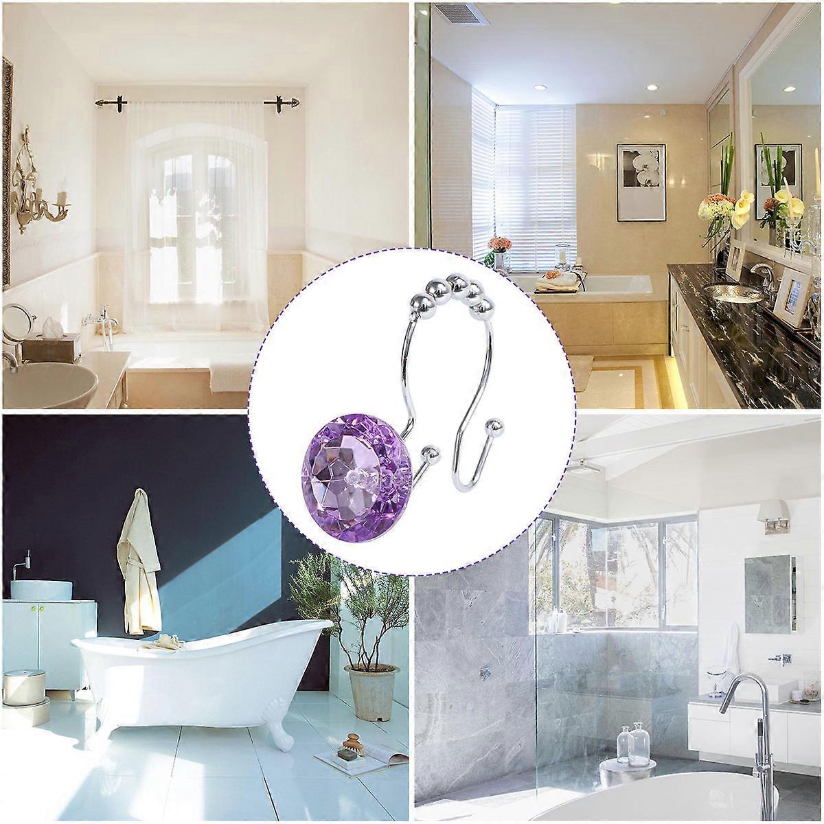 Curtain Shower Hooks Rustproof Double Hook Stainless Steel For Bathroom Use Purple Metal 12Set