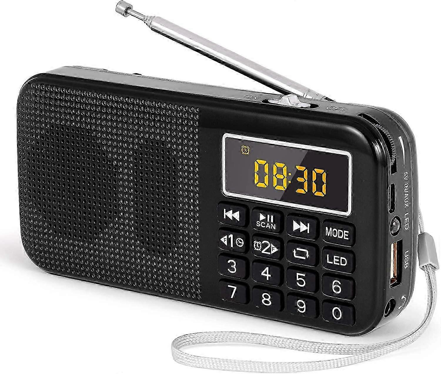 Portable Radio,FM with Large Capacity Rechargeable Battery (3000mAh),Support MP3/SD/USB/AUX,Black