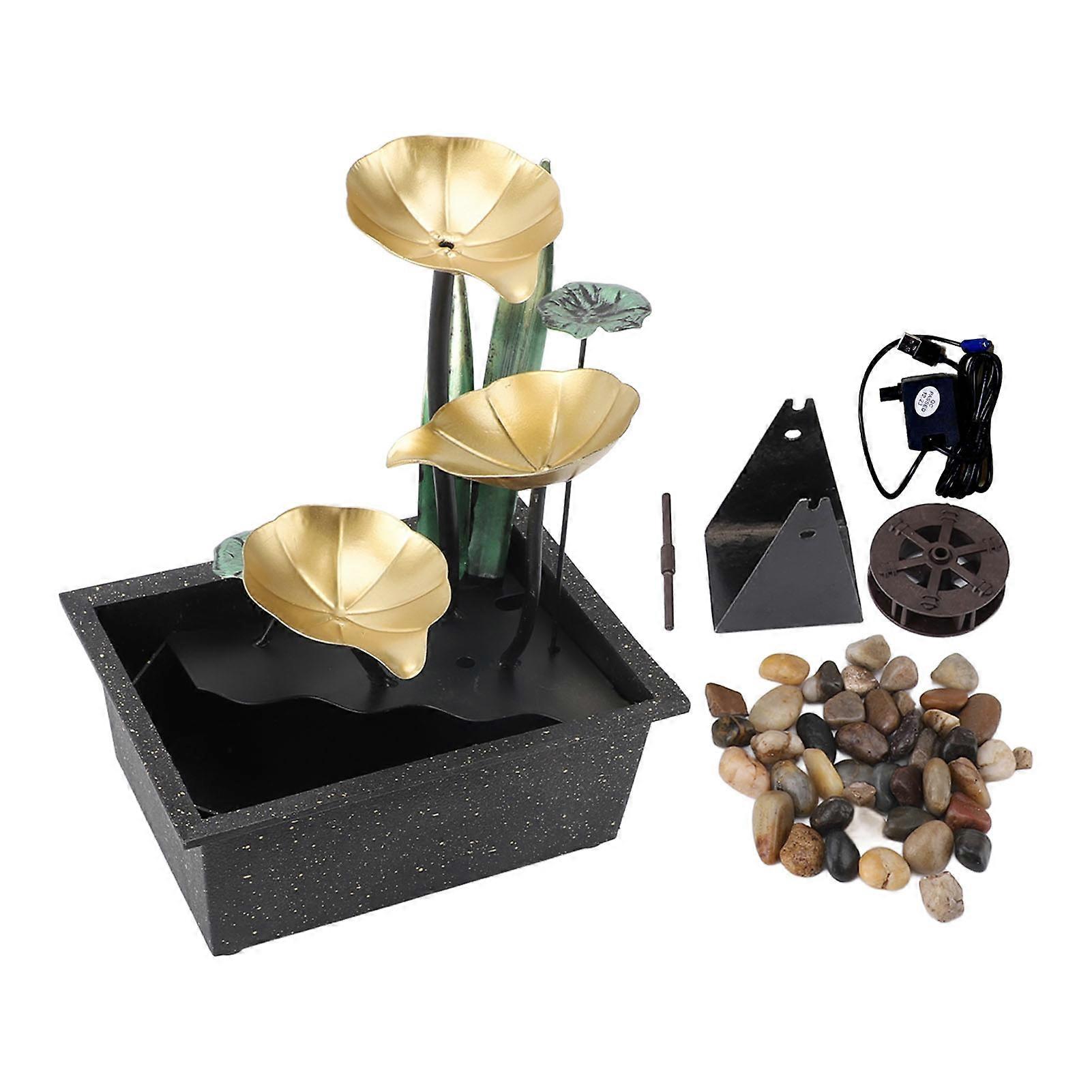 USB Tabletop Fountain with Silent Water Circulation, Decorative Iron Fountain with LED Lighting for Living Room