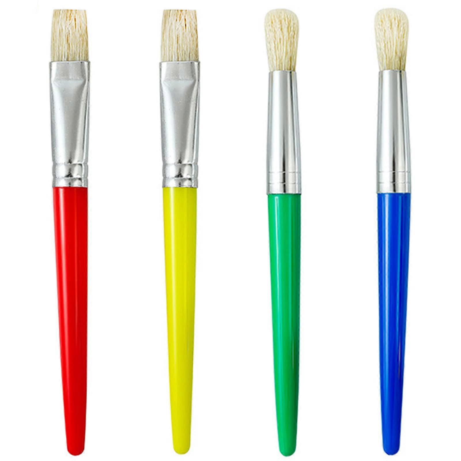 Set of 4 Children's Painting Brushes for Beginners, Round and Flat Head, Washable Acrylic Paint, Random Colors