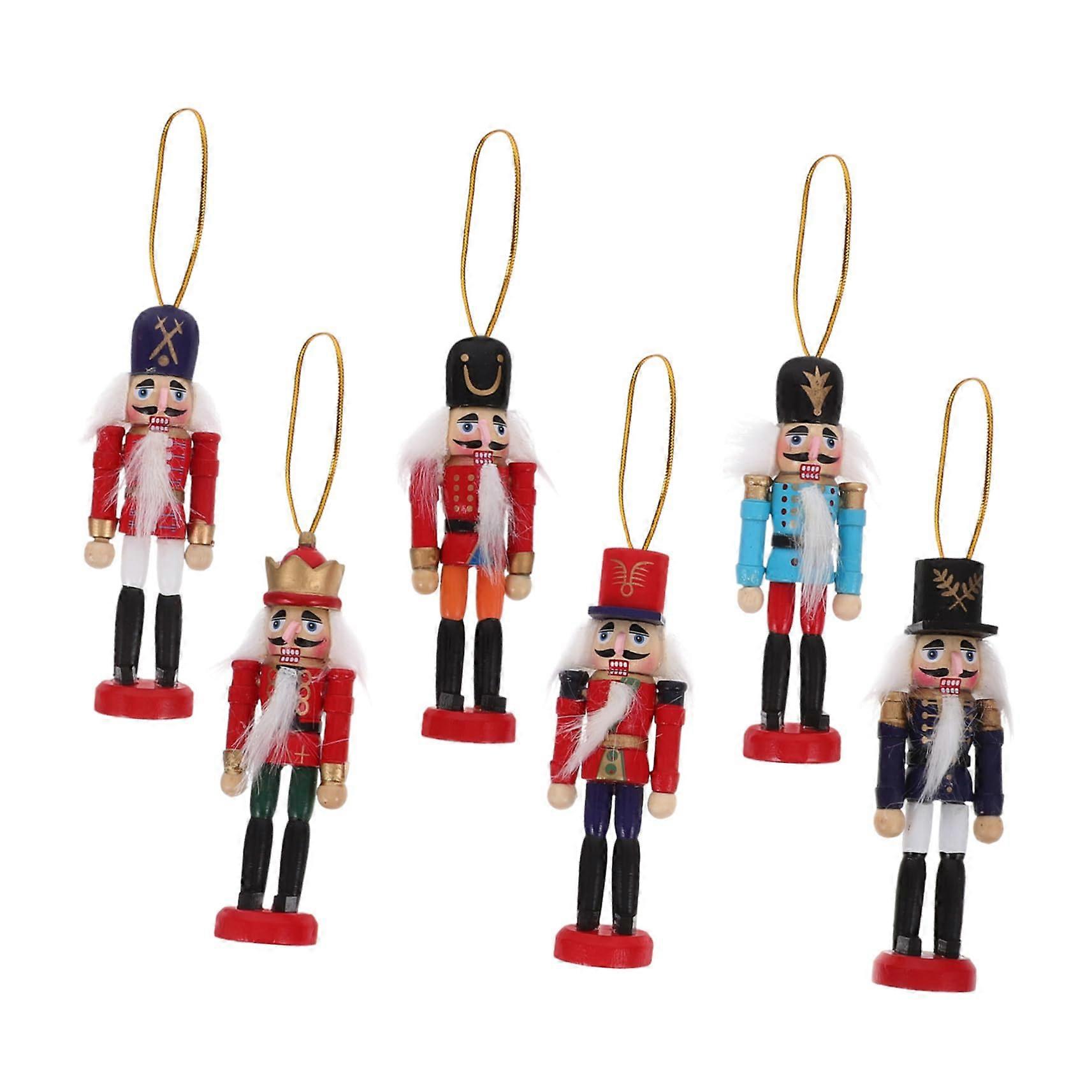 Wooden Nutcrackers Pack Of 6 In Walnut Look For Hanging Solid Nutcracker Bright Color Christmas Decoration Tall Figures