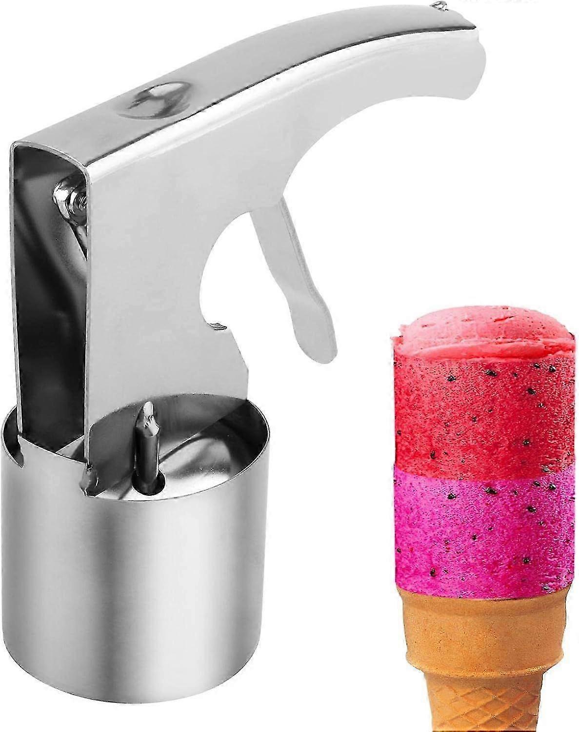 Cylindrical Ice Cream Scooper with Trigger Release, Stainless Steel, Large Capacity Scoop