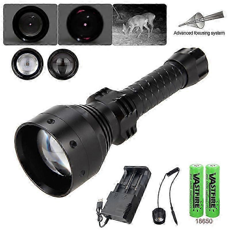 500 Yards Tactical 940nm IR Night Vision Flashlight 70MM Lens Zoomable Hunting Torch Powered by 26650 Battery with Scope Mount