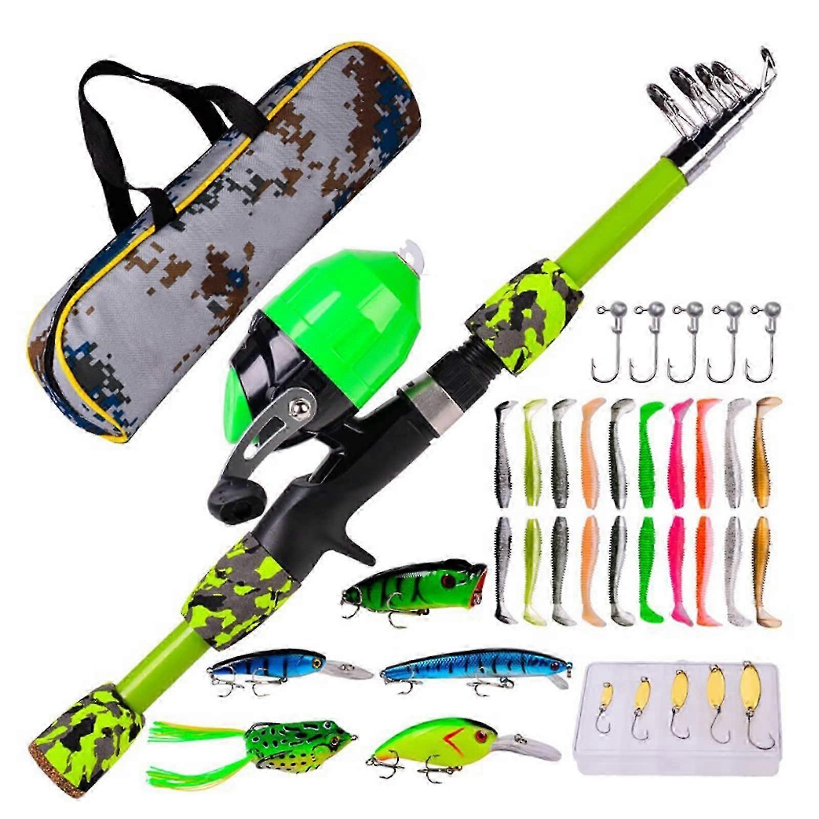 Çocuk Spincast Makara ve Olta Seti, TangleFree Tasarım, Yeşil 4ft Çubuk