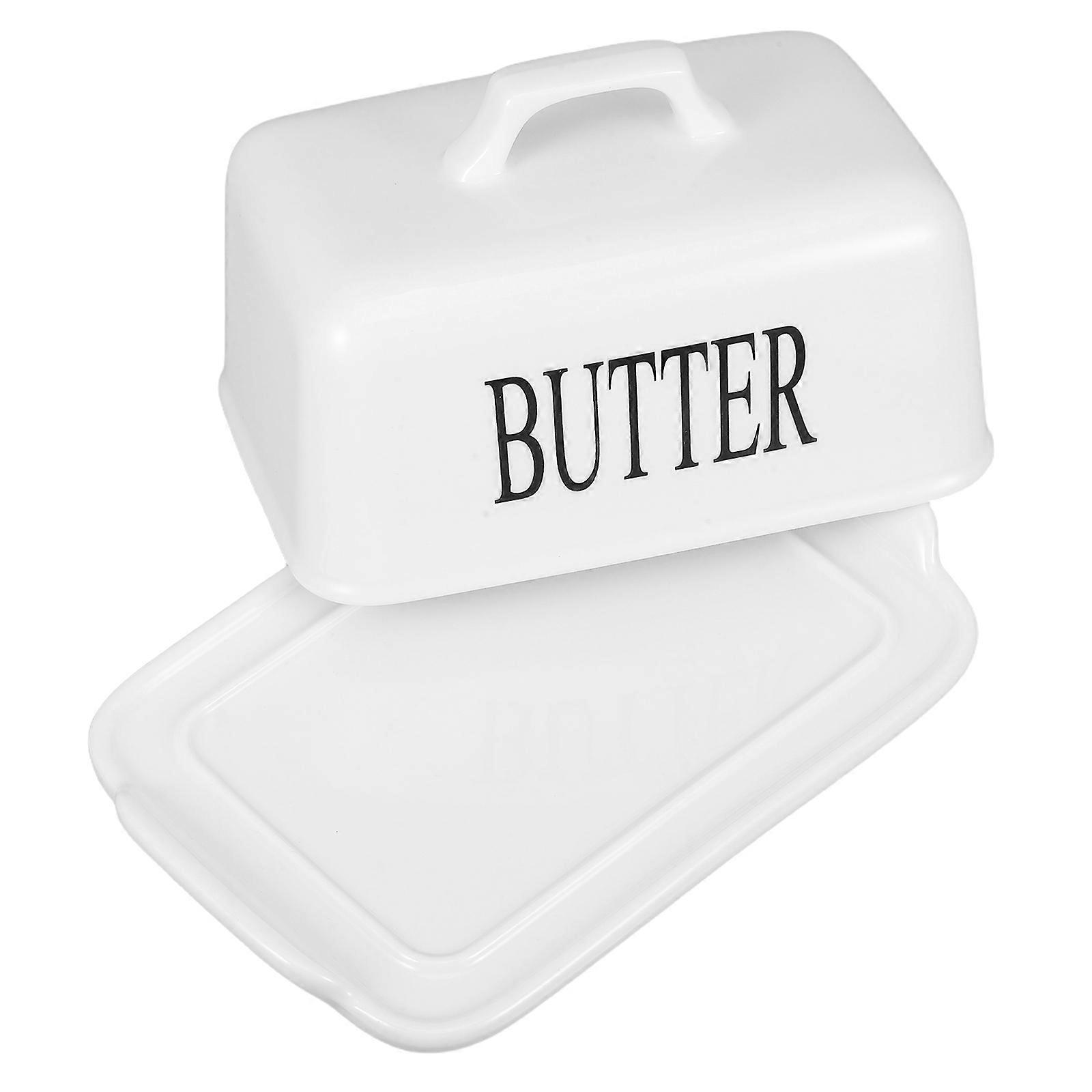 Airtight Ceramic Butter Dish White for Countertop Pantry Storage Container Cheese Platter Cover Keeper Crock