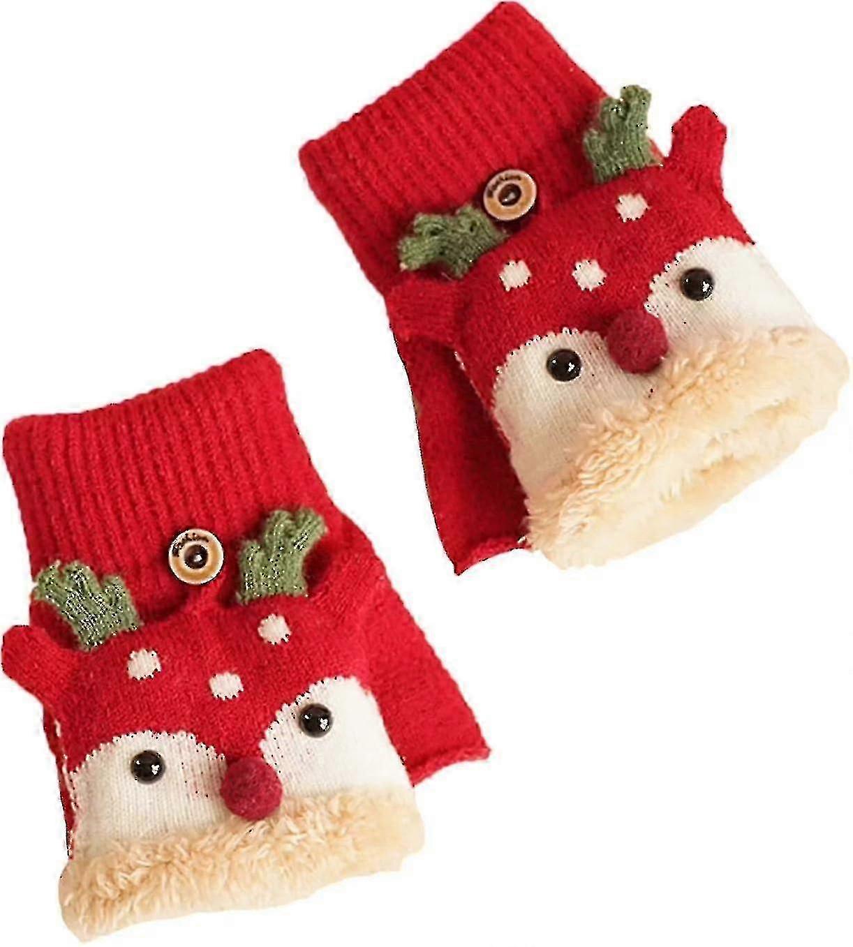 Cute and Warm Flip Fingerless Multi-Function Casual Winter Knit Pattern Plus Gloves for Children