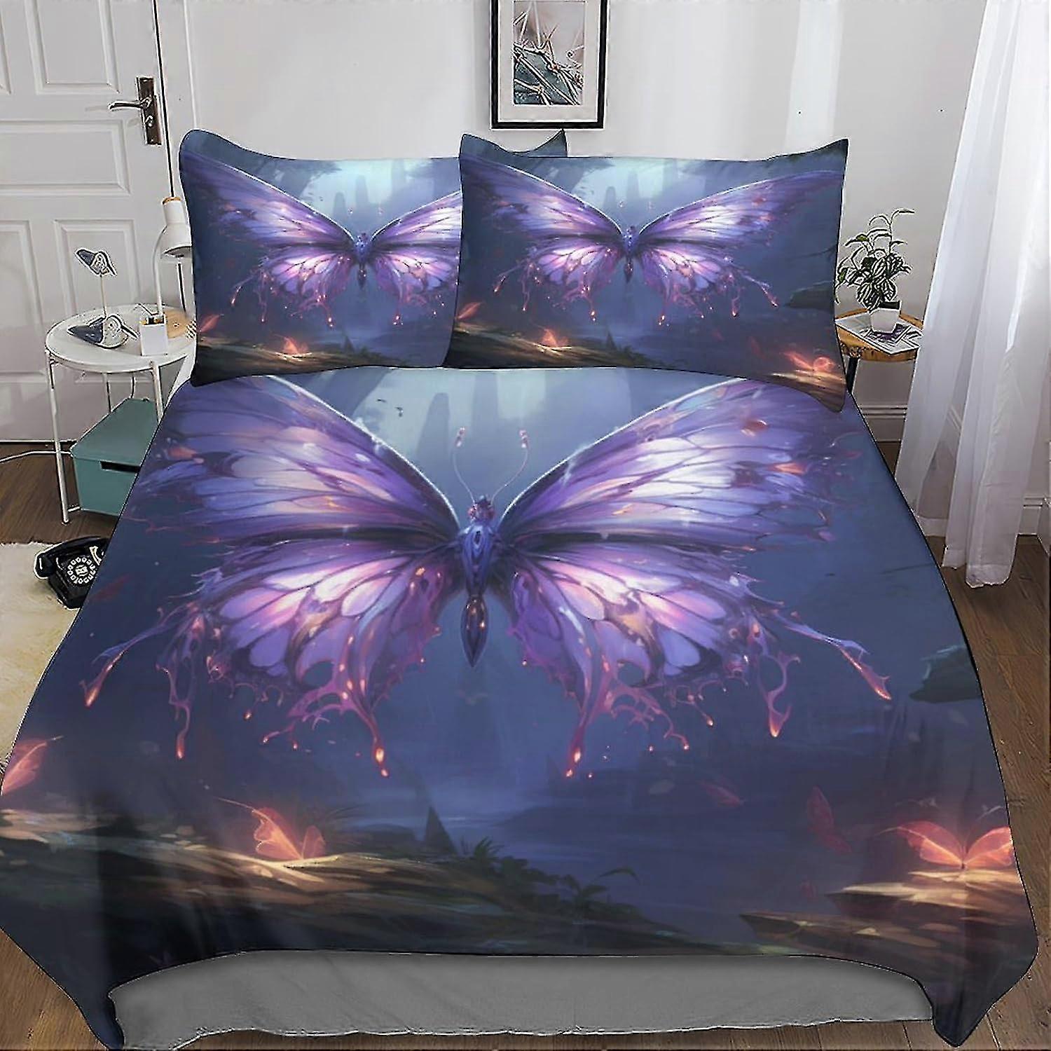 Colorful 3D Printed Flower Butterfly Bedding Set Duvet Cover Soft Microfiber with Hidden Zipper for Kids, Teens, and Adults - 3 Piece