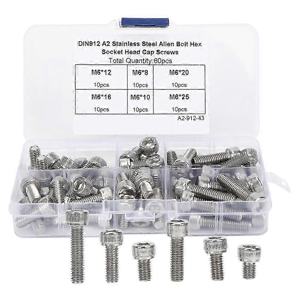 60Pcs Hex Socket Cap Screw Set in Stainless Steel 304 for Electronics with Plastic Storage Box