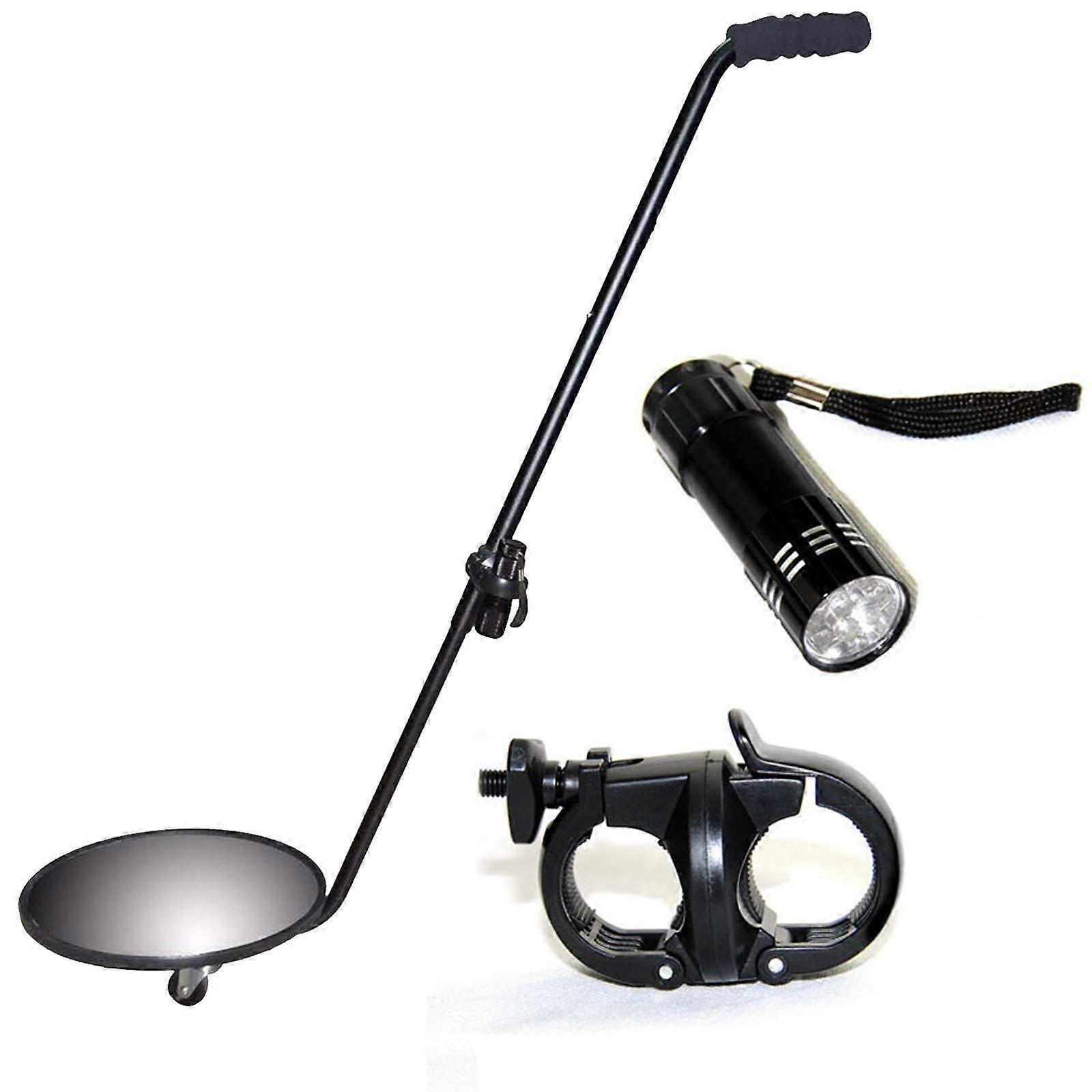 Underrun Inspection Mirror 12 Inch Diameter with Wheels, LED Light, Telescopic Handle for Mechanics and Inspectors