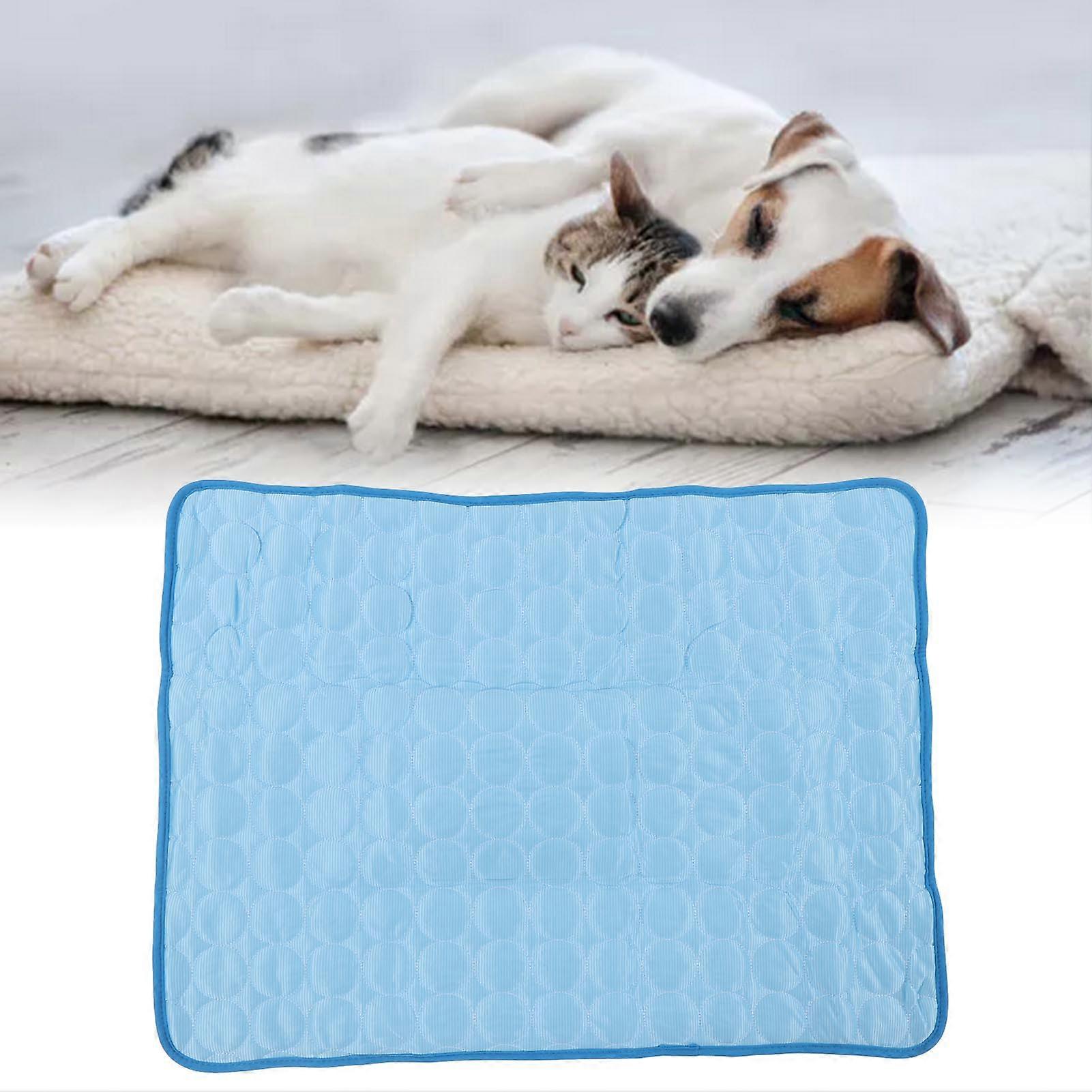 Pet Cooling Mat Breathable Folding Reusable Summer Self Cooling Cushion for Dogs Cats L Blue 
