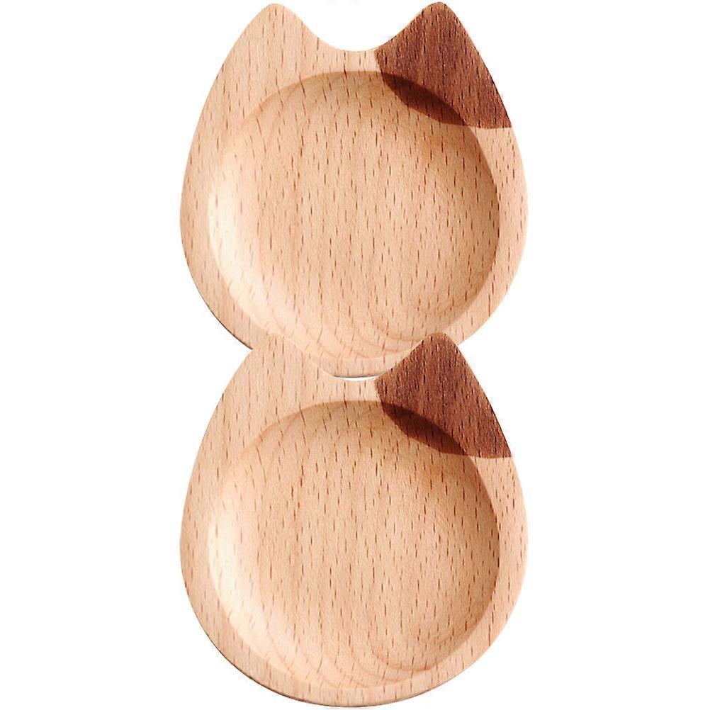 Condiment Dish Cat Shaped Dinner Plates Kitchen Use Wood Material 2Pcs