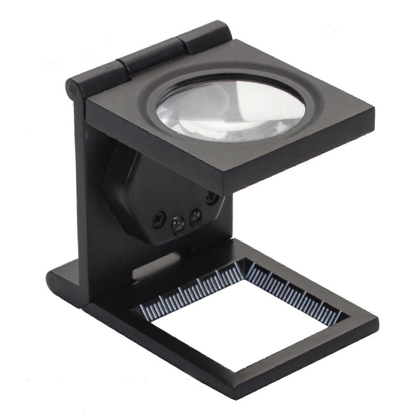 Mini Foldable 10X Stand Magnifier with 2 LED Lights, Table Magnifier for Seniors, Reading Magnifier with Scale for , Crafts, and Sewing (Black)