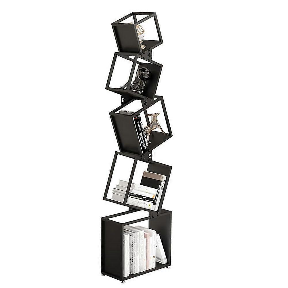 Geometric Bookcase 5-Tier Floor Standing Shelving Unit Industrial Metal Open Compartments 19.7x8.9x73.6in