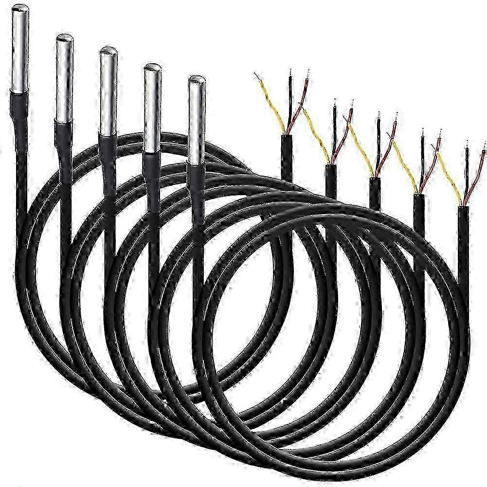 5pcs Waterproof Digital Temperature Sensor Cables - Thermal Probes for Temperature Range -55 to +125°C, 1 Meter/3.2ft Length